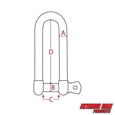 Extreme Max Extreme Max 3006.8207 BoatTector Stainless Steel Long D Shackle - 3/8" 3006.8207